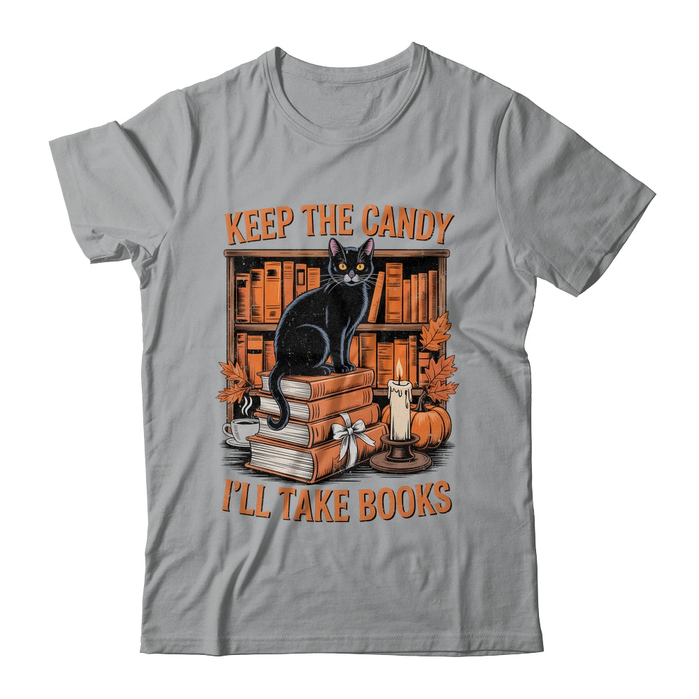 Keep The Candy I'll Take Books Lover Halloween Cat Teacher Shirt & Sweatshirt | teecentury