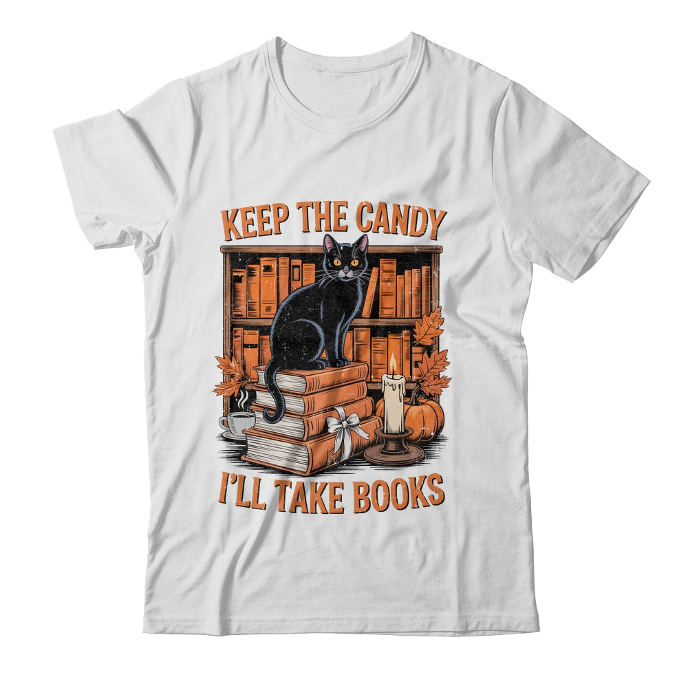Keep The Candy I'll Take Books Lover Halloween Cat Teacher Shirt & Sweatshirt | teecentury
