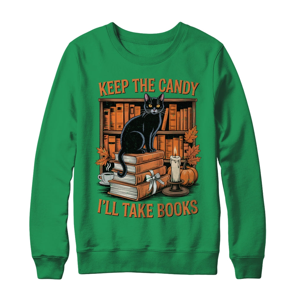 Keep The Candy I'll Take Books Lover Halloween Cat Teacher Shirt & Sweatshirt | teecentury
