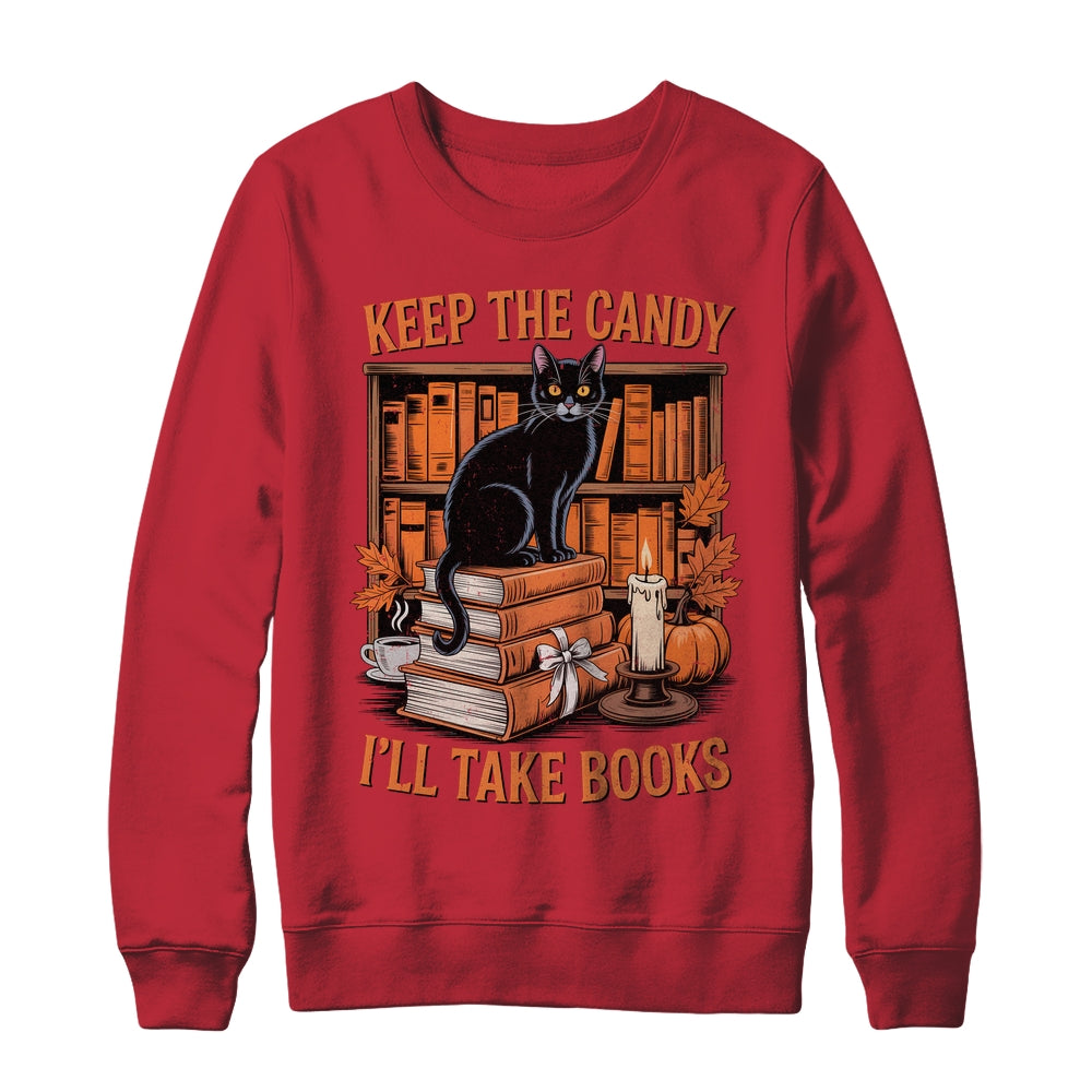 Keep The Candy I'll Take Books Lover Halloween Cat Teacher Shirt & Sweatshirt | teecentury