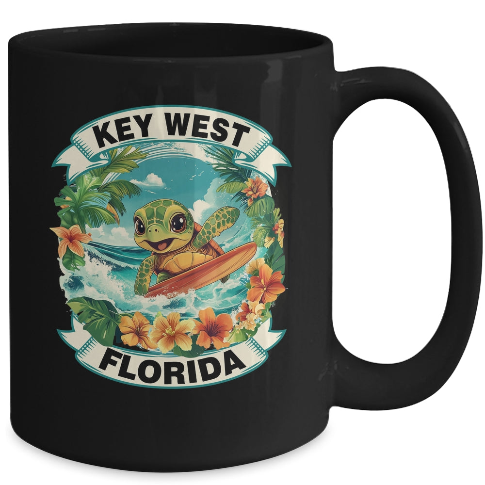 Key West Florida Cute Sea Turtle Surfing Summer Vacation Mug | teecentury