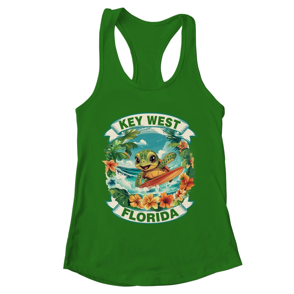 Key West Florida Cute Sea Turtle Surfing Summer Vacation Shirt & Tank Top | teecentury