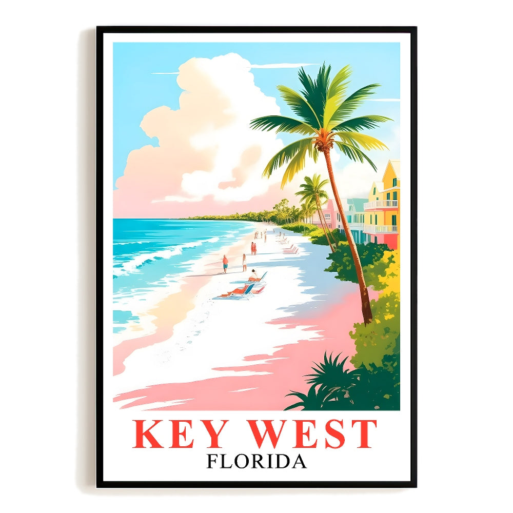 Key West Print Travel Poster Tropical Beach Palm Trees Florida Souvenir Wall Art Landscape Painting Picture Ideal For Home Living Room Office Bedroom Decor Unframed | teecentury