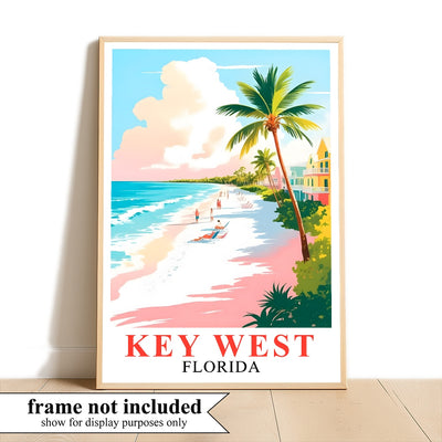 Key West Print Travel Poster Tropical Beach Palm Trees Florida Souvenir Wall Art Landscape Painting Picture Ideal For Home Living Room Office Bedroom Decor Unframed | teecentury
