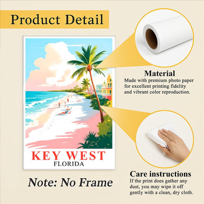 Key West Print Travel Poster Tropical Beach Palm Trees Florida Souvenir Wall Art Landscape Painting Picture Ideal For Home Living Room Office Bedroom Decor Unframed | teecentury