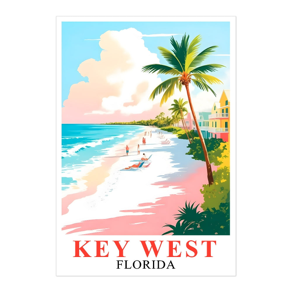 Key West Print Travel Poster Tropical Beach Palm Trees Florida Souvenir Wall Art Landscape Painting Picture Ideal For Home Living Room Office Bedroom Decor Unframed | teecentury
