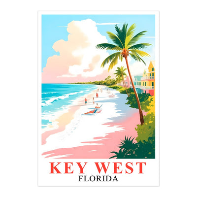 Key West Print Travel Poster Tropical Beach Palm Trees Florida Souvenir Wall Art Landscape Painting Picture Ideal For Home Living Room Office Bedroom Decor Unframed | teecentury