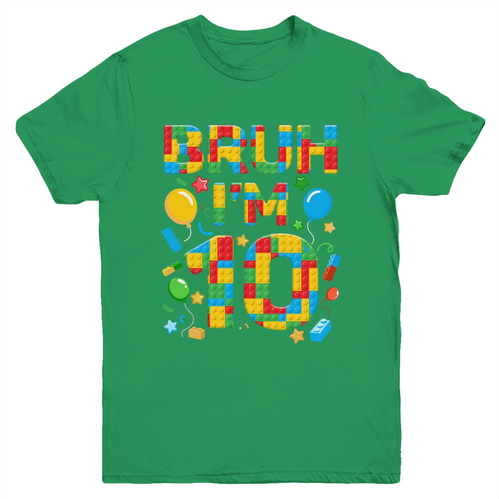 Kids 10 Year Old Building Blocks Bruh 10th Birthday Boy Youth Shirt | teecentury