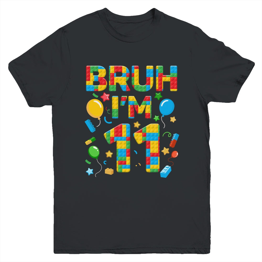 Kids 11 Year Old Building Blocks Bruh 11th Birthday Boy Youth Shirt | teecentury