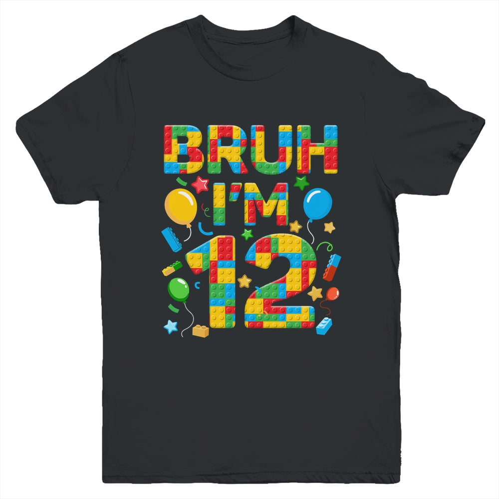 Kids 12 Year Old Building Blocks Bruh 12th Birthday Boy Youth Shirt | teecentury