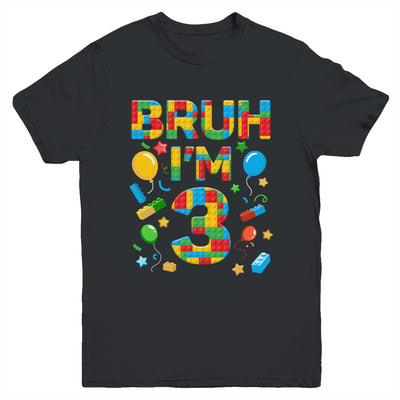 Kids 3 Year Old Building Blocks Bruh 3rd Birthday Boy Youth Shirt | teecentury