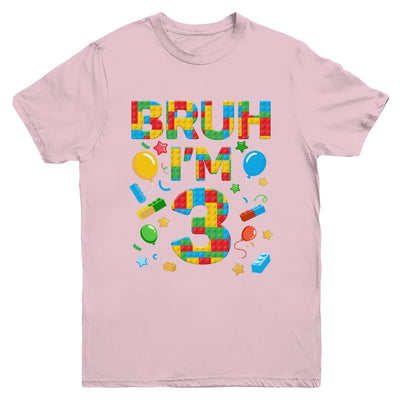 Kids 3 Year Old Building Blocks Bruh 3rd Birthday Boy Youth Shirt | teecentury