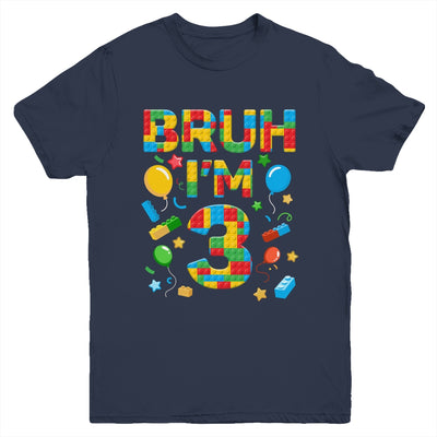 Kids 3 Year Old Building Blocks Bruh 3rd Birthday Boy Youth Shirt | teecentury
