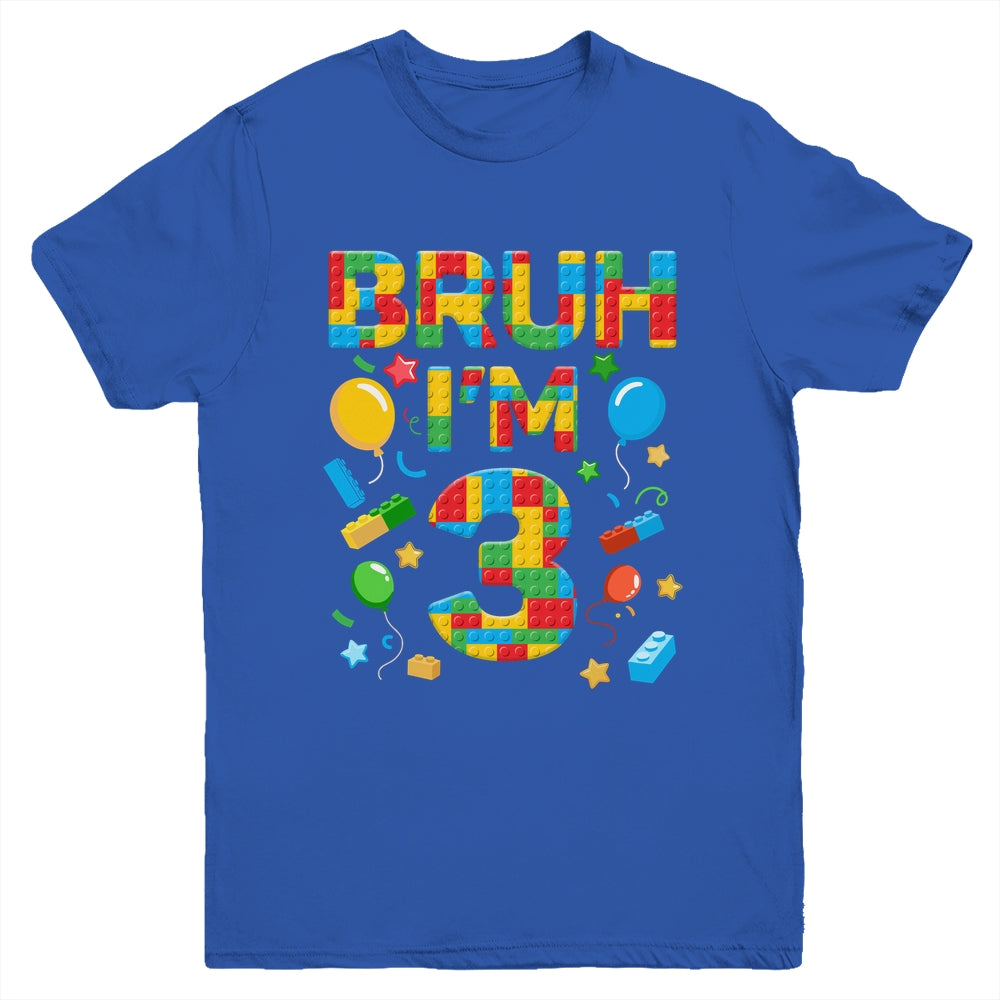 Kids 3 Year Old Building Blocks Bruh 3rd Birthday Boy Youth Shirt | teecentury