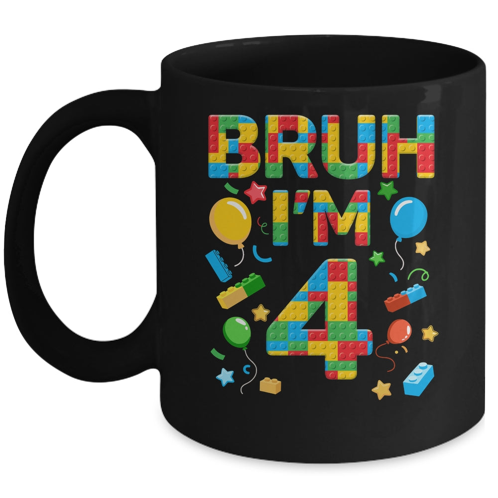 Kids 4 Year Old Building Blocks Bruh 4th Birthday Boy Mug | teecentury