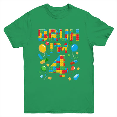 Kids 4 Year Old Building Blocks Bruh 4th Birthday Boy Youth Shirt | teecentury