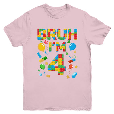 Kids 4 Year Old Building Blocks Bruh 4th Birthday Boy Youth Shirt | teecentury