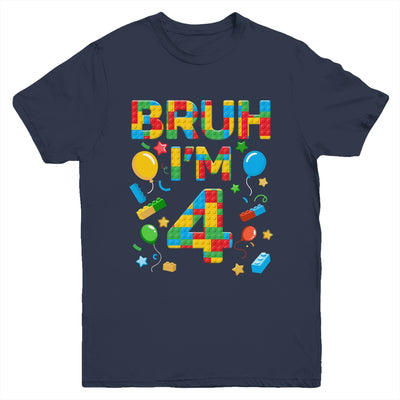 Kids 4 Year Old Building Blocks Bruh 4th Birthday Boy Youth Shirt | teecentury