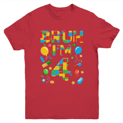 Kids 4 Year Old Building Blocks Bruh 4th Birthday Boy Youth Shirt | teecentury
