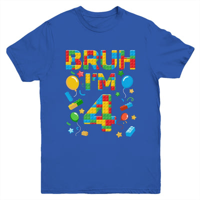Kids 4 Year Old Building Blocks Bruh 4th Birthday Boy Youth Shirt | teecentury