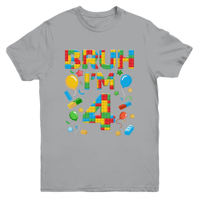Kids 4 Year Old Building Blocks Bruh 4th Birthday Boy Youth Shirt | teecentury