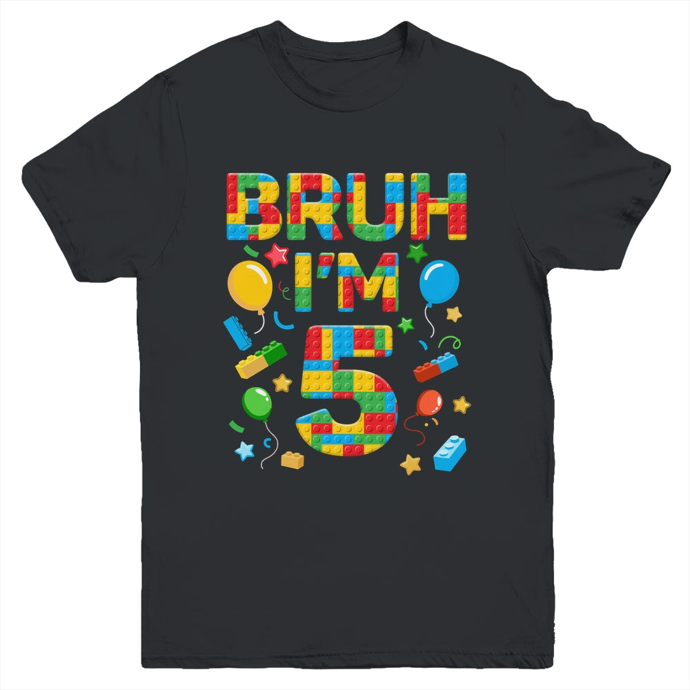 Kids 5 Year Old Building Blocks Bruh 5th Birthday Boy Youth Shirt | teecentury