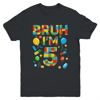 Kids 5 Year Old Building Blocks Bruh 5th Birthday Boy Youth Shirt | teecentury