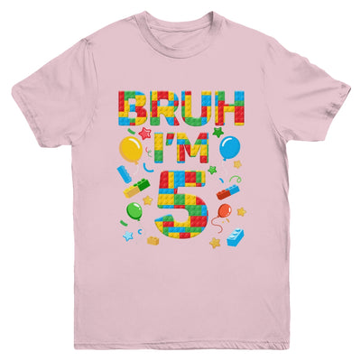 Kids 5 Year Old Building Blocks Bruh 5th Birthday Boy Youth Shirt | teecentury