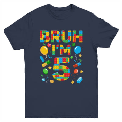 Kids 5 Year Old Building Blocks Bruh 5th Birthday Boy Youth Shirt | teecentury