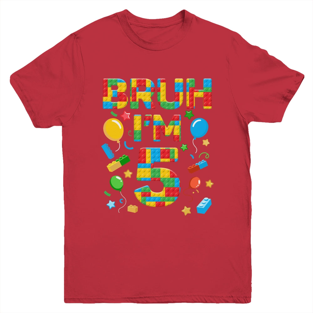 Kids 5 Year Old Building Blocks Bruh 5th Birthday Boy Youth Shirt | teecentury