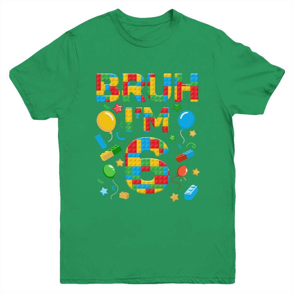 Kids 6 Year Old Building Blocks Bruh 6th Birthday Boy Youth Shirt | teecentury