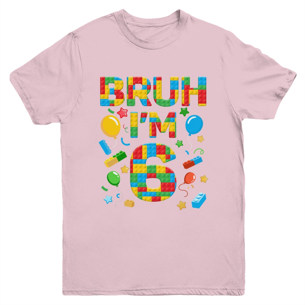 Kids 6 Year Old Building Blocks Bruh 6th Birthday Boy Youth Shirt | teecentury