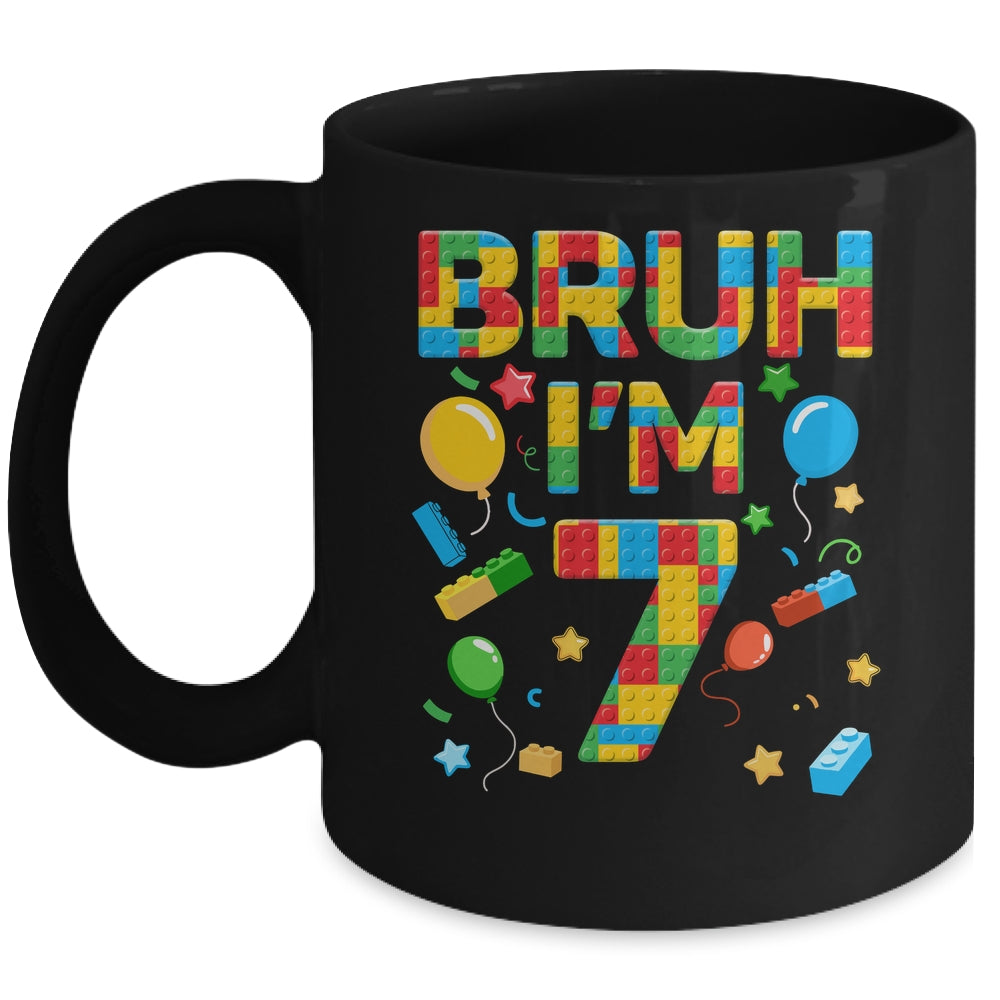 Kids 7 Year Old Building Blocks Bruh 7th Birthday Boy Mug | teecentury