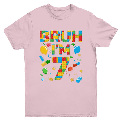 Kids 7 Year Old Building Blocks Bruh 7th Birthday Boy Youth Shirt | teecentury