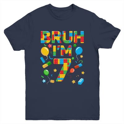 Kids 7 Year Old Building Blocks Bruh 7th Birthday Boy Youth Shirt | teecentury