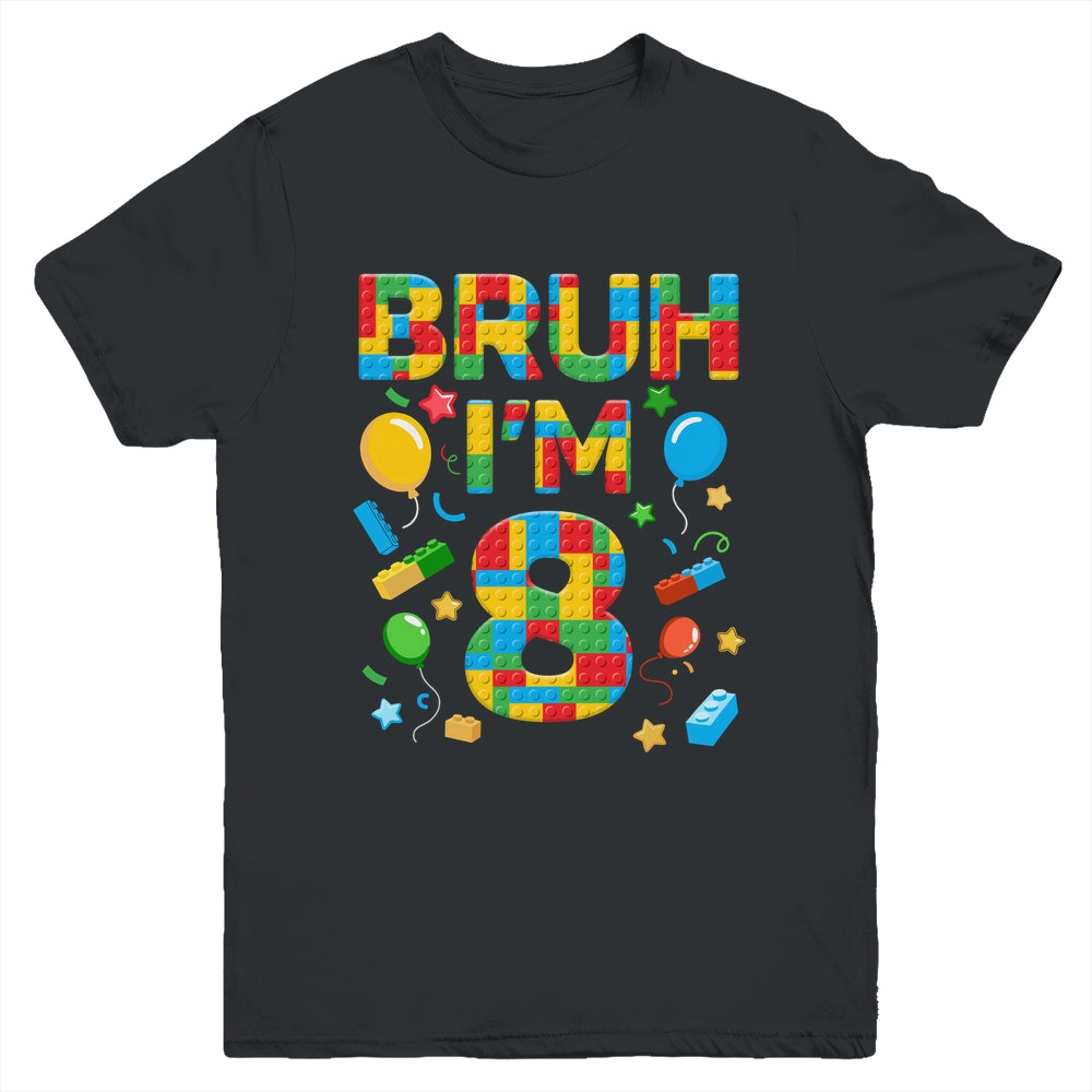 Kids 8 Year Old Building Blocks Bruh 8th Birthday Boy Youth Shirt | teecentury