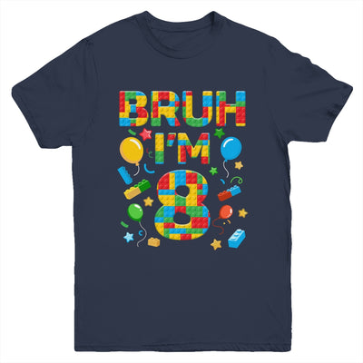 Kids 8 Year Old Building Blocks Bruh 8th Birthday Boy Youth Shirt | teecentury