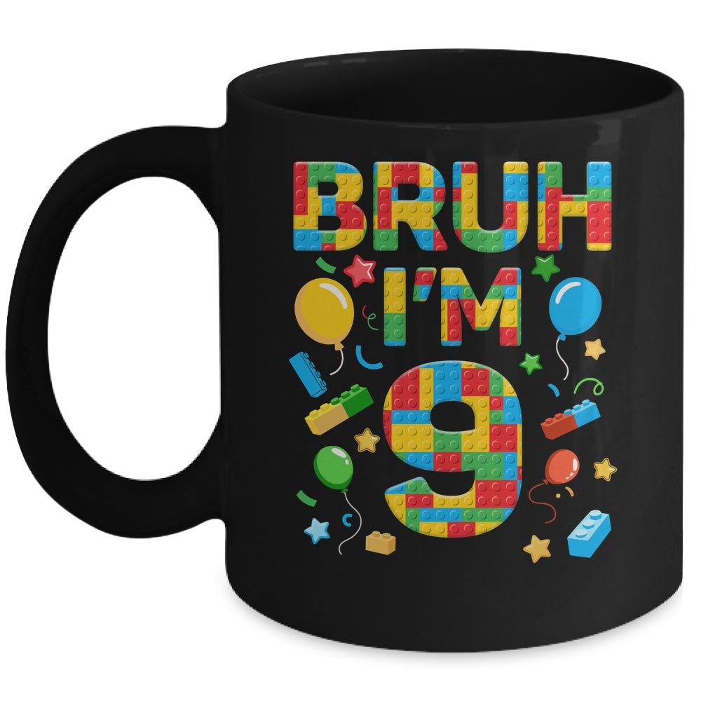 Kids 9 Year Old Building Blocks Bruh 9th Birthday Boy Mug | teecentury