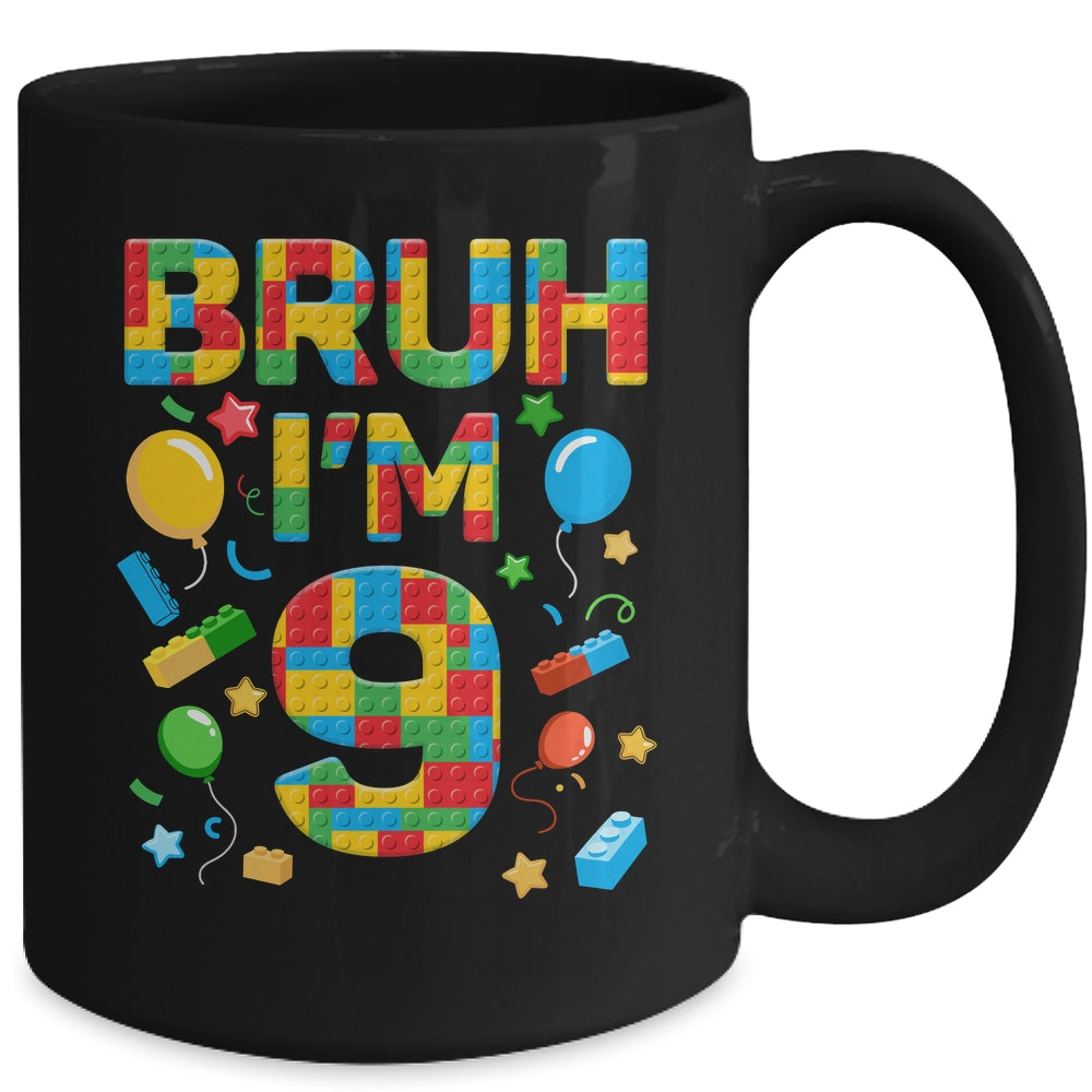 Kids 9 Year Old Building Blocks Bruh 9th Birthday Boy Mug | teecentury