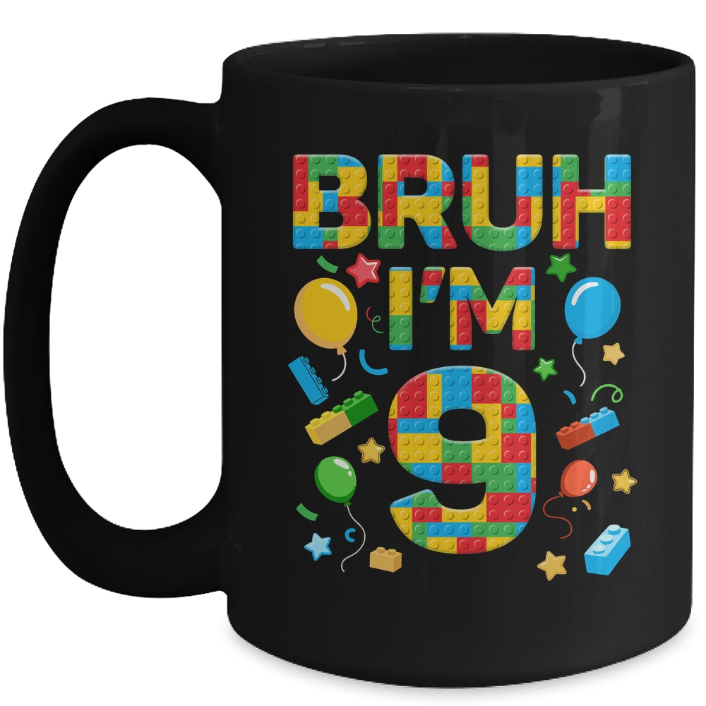 Kids 9 Year Old Building Blocks Bruh 9th Birthday Boy Mug | teecentury