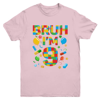 Kids 9 Year Old Building Blocks Bruh 9th Birthday Boy Youth Shirt | teecentury