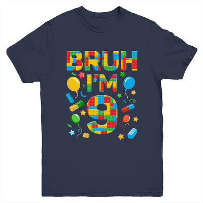 Kids 9 Year Old Building Blocks Bruh 9th Birthday Boy Youth Shirt | teecentury