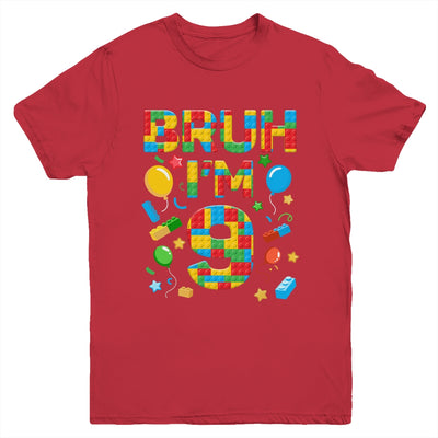 Kids 9 Year Old Building Blocks Bruh 9th Birthday Boy Youth Shirt | teecentury