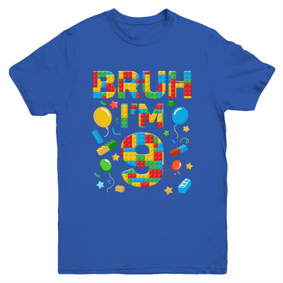 Kids 9 Year Old Building Blocks Bruh 9th Birthday Boy Youth Shirt | teecentury