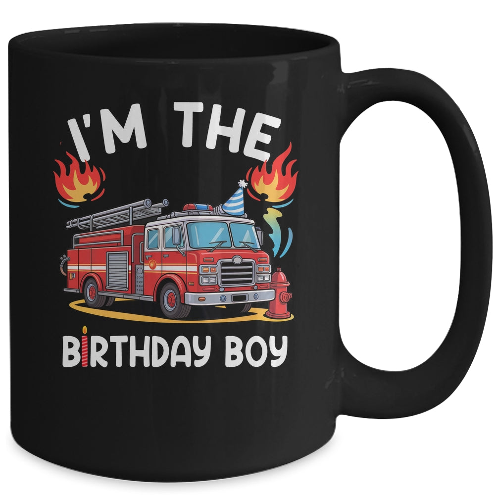 Kids Birthday Boy Fire Truck Firefighter Bday Party Theme Mug | teecentury
