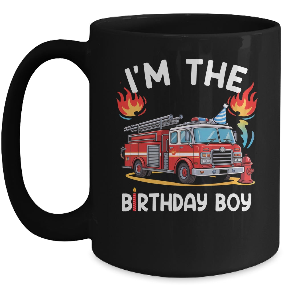 Kids Birthday Boy Fire Truck Firefighter Bday Party Theme Mug | teecentury