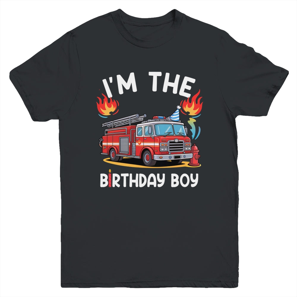 Kids Birthday Boy Fire Truck Firefighter Bday Party Theme Youth Shirt | teecentury
