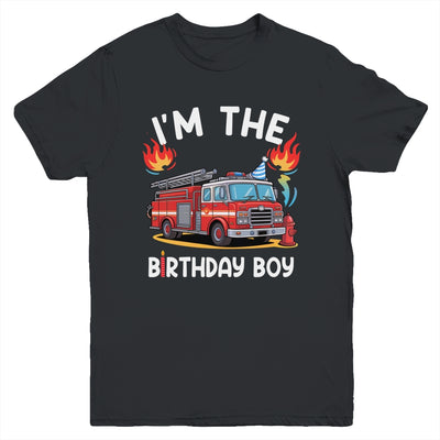 Kids Birthday Boy Fire Truck Firefighter Bday Party Theme Youth Shirt | teecentury