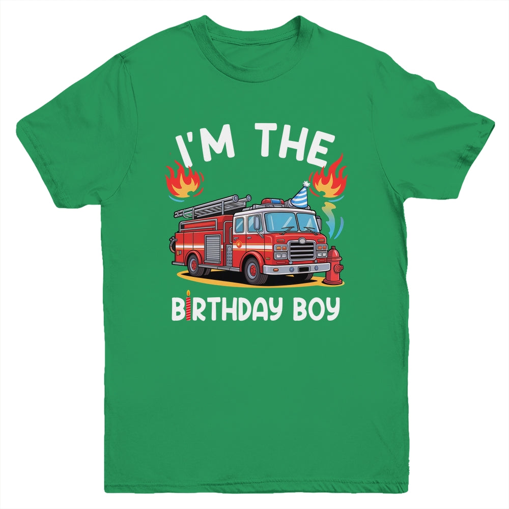 Kids Birthday Boy Fire Truck Firefighter Bday Party Theme Youth Shirt | teecentury