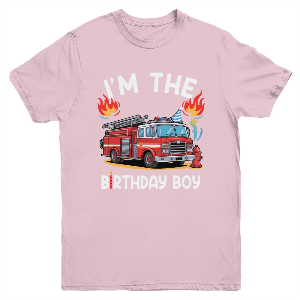 Kids Birthday Boy Fire Truck Firefighter Bday Party Theme Youth Shirt | teecentury
